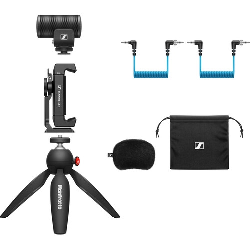 Sennheiser MKE 200 Microphone, Manfrotto PIXI Mini Tripod and Smartphone Clamp